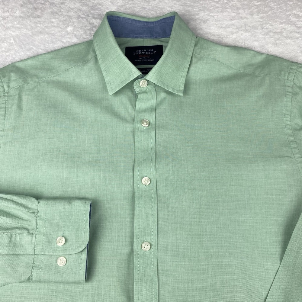 Charles Tyrwhitt "Weekend" Shirt‎ Mens Medium Green Classic Fit Flip Cuffs
